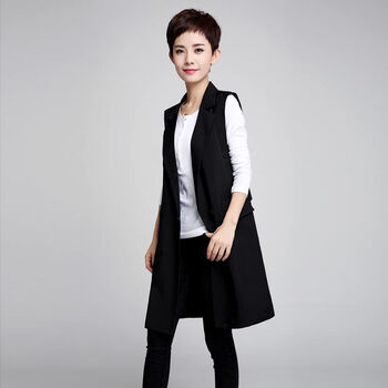 2015秋新女装 时尚风西装领显瘦无袖中长款马甲 女 YM-1268 蓝色 XXL