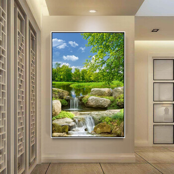 现代简约玄关走廊过道装饰画竖版入户挂画酒店宾馆清新风景墙壁画 l款
