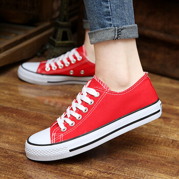 2018大码帆布鞋女秋小鞋韩版学生系带板鞋平底街拍休闲女鞋 a01红色