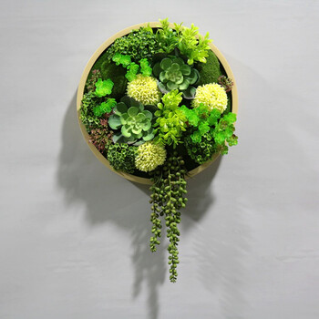 圆形仿真多肉绿植壁挂现代绿植墙壁饰仿真植物墙装饰圆框假花挂件 b