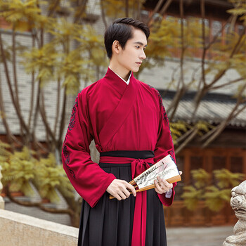 汉服男 云骧 传统日常中国风交领上衣下裳春季非古装外套 红色上衣