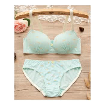 内衣女内裤套装高中学生少女胸罩夏季薄款聚拢无钢圈文胸 3733#天蓝色