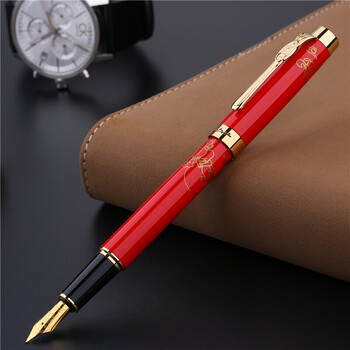 bigaso钢笔钢笔学生用礼盒装练字钢笔金属商务定制笔刻字 红色 0.5mm