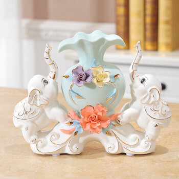 陶瓷装饰品客厅电视柜酒柜结婚礼物工艺品创意办公室 升级版大象花瓶