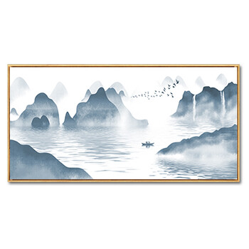 喵团 禅意山水风景手绘油画特色新中式装饰画客厅挂画禅意中国风山水