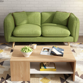 布艺沙发大小户型现代简约客厅双人转角棉麻可拆洗布沙发组合 绿色