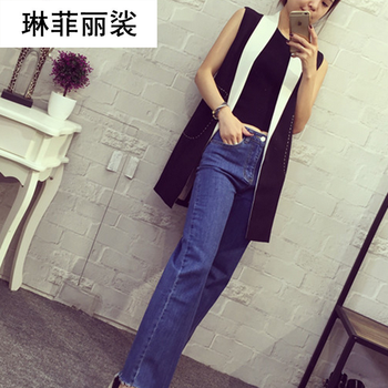 琳菲丽裟2015秋冬季女装新款拼接色翻领中长款显瘦无袖小西装马夹女薄款外套马甲B668 灰色 均码