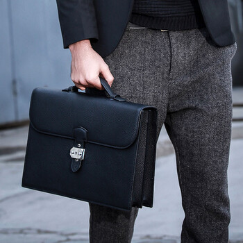 真皮男包横款商务包男牛皮公文包电脑包律师包大容量手提包翻盖式