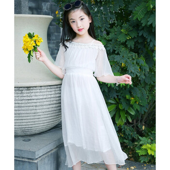 女童连衣裙9夏季11沙滩裙12中大童露肩过膝15岁小女孩雪纺长裙子 8073