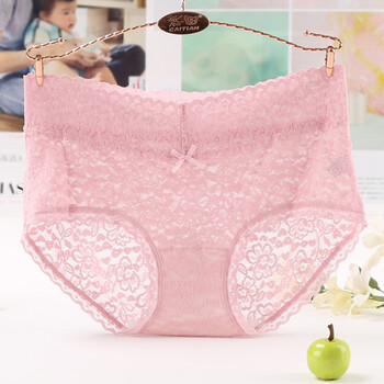 彩田内裤女性感蕾丝网纱透明诱惑薄中腰无痕纯色三角裤纯棉裆 香芋紫