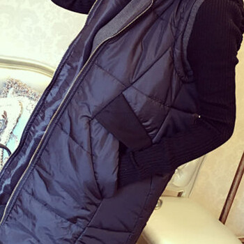 云拉拉 秋冬装宽松中长款保暖棉衣马甲女无袖保暖连帽棉服外套 黑色 L