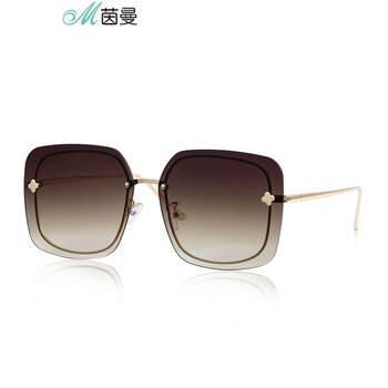 m茵曼时尚简约方形无框太阳眼镜渐变色眼镜【g1882vp158214】 金框茶