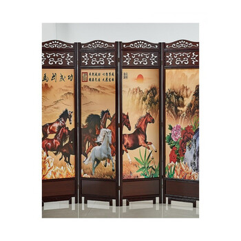 屏风折叠可移动酒店茶楼隔断客厅隔断玄关双面复古asdf 4扇马到成功
