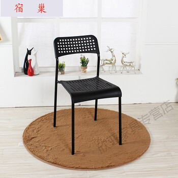 家用塑料学生靠背椅子可堆叠餐椅凳子现代简约办公休闲电脑椅 黑色 三