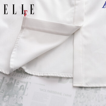 ELLE女装 专柜新品 2015早秋刺绣字母图案时尚长袖衬衫女 白色01 M 165/88A