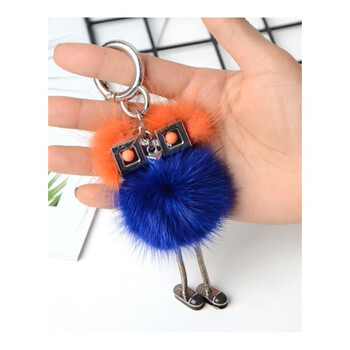 挂饰小怪兽挂件新款创意可爱毛绒钥匙扣 机器人蓝色(银色五金)水貂毛