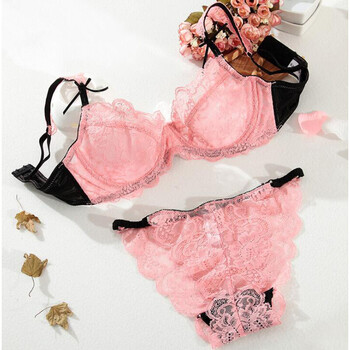 天使 内衣文胸套装超薄款情趣蕾丝网纱性感透明少女内衣 粉色 80b