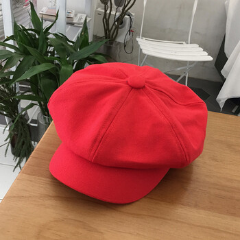 百搭八角帽女复古小清新贝雷帽休闲百搭鸭舌帽潮时尚简约百搭 红色 m
