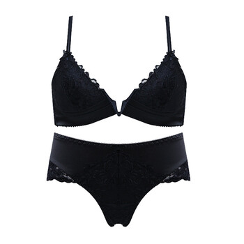 秋冬新品薄款内衣女无钢圈舒适深v聚拢上托调整型文胸 黑色 80a