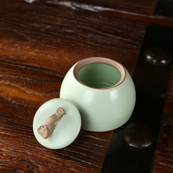 朴家茶叶罐 汝窑茶叶罐小号密封储物罐普洱茶叶茶罐茶叶罐 陶瓷 莲花小罐