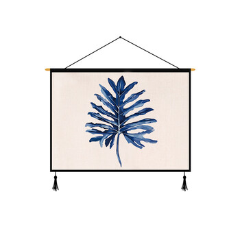 地中海装饰挂画背景墙挂布电表箱遮挡布棉麻卧室布艺挂毯挂旗 蓝叶65*