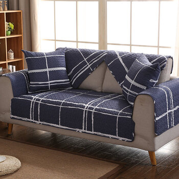 沙发垫布艺四季通用现代沙发套全包套罩单个 蓝格 90*240
