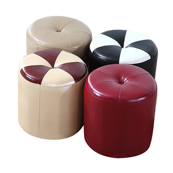 11拼惠7折皮凳子圆凳沙发凳换鞋凳客厅现代简约木质茶几矮凳皮墩子 中