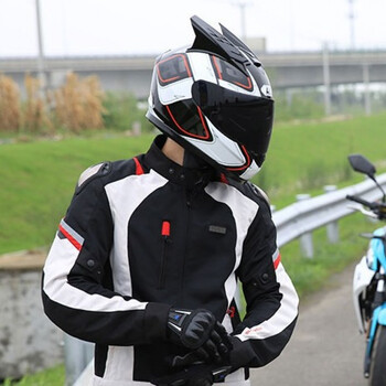 男女摩托车头盔半全盔覆式个性酷四季夏季脏辫子机车赛车犄角 白火配