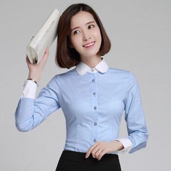 奥克米.儿 2015秋装新款圆弧领子衬衫 女 长袖四色OL职业装 G1528 蓝色 M