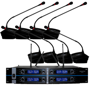 仕听M828一拖八UHF无线调频话筒 台式鹅颈会