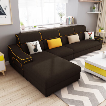 乳胶布艺沙发大小户型简约现代可拆洗转角布沙发客厅整装组合 深咖色