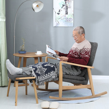 北欧实木摇椅老人阳台椅逍遥椅摇摇椅沙发躺椅软包布艺沙发椅 摇椅