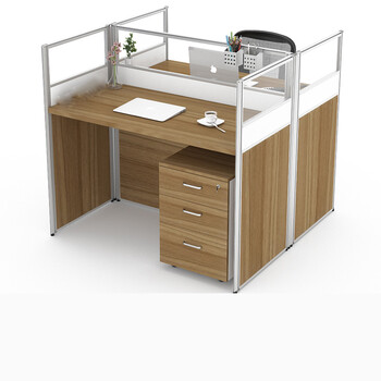 简约工作办公八人位含柜卡位含柜椅工作桌柜椅 直行面对面两人位含柜