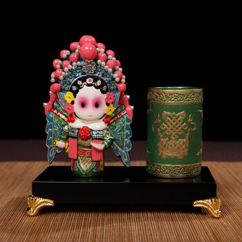 风特色京剧人物脸谱笔筒熊猫办公装饰摆件商务出国送老外礼品 大乔