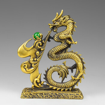 铜龙摆件 金龙戏珠家居书房风水装饰品铜龙工艺品