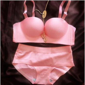 豹纹胸罩小胸聚拢钢圈无性感收副乳调整型内裤内衣薄款文胸套装女 桔