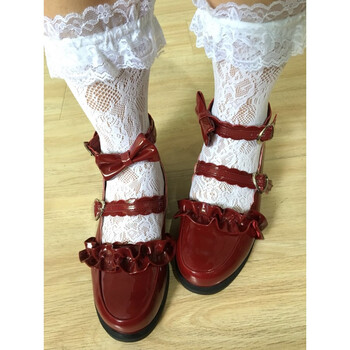 日系蝴蝶结软妹lolita少女矮跟单鞋花边平底学生洛丽塔鞋子梅露露l
