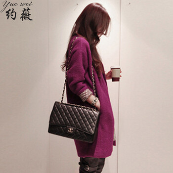约薇 2015秋冬新款韩版女装宽松百搭羊毛呢大衣 女中长款大衣外套女装 YW476 紫色 M(建议100-115斤)