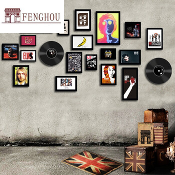 黑胶唱片框照片墙有框画装饰 相框墙 相片墙 创意组合 黑色 乐队海报