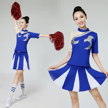 广场舞服装学生健美操舞台比赛演出服民族风秧歌舞表演服套装 蓝色