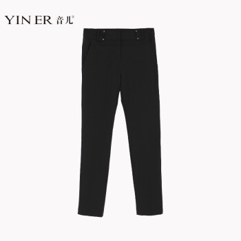 YINER音儿2016春装 弹力中腰拼接修身小脚裤84320210 黑色 165/42/XL.