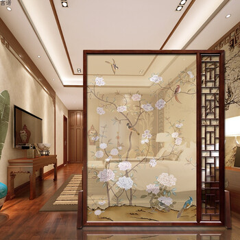 实木屏风隔断风水玄关客厅办公移动中式简约现代半透明纱镂空座屏