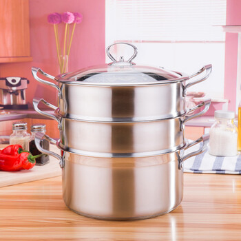 小蒸锅家用不锈钢三层加厚2双层3多层钢耳蒸锅电磁炉汤锅煤气炉具 外