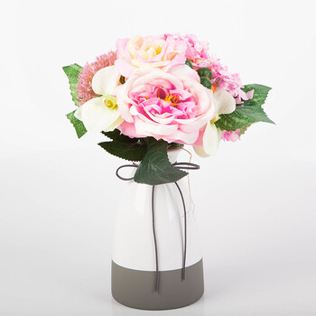 手扎雪山玫仿真花人造花雪山玫扎束花手捧花绢花玫瑰花客厅摆件花 一