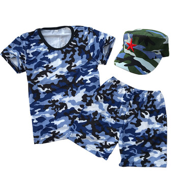 服套装夏2018新款男女童短袖军装演出服军训服幼儿运动服 新款海军蓝