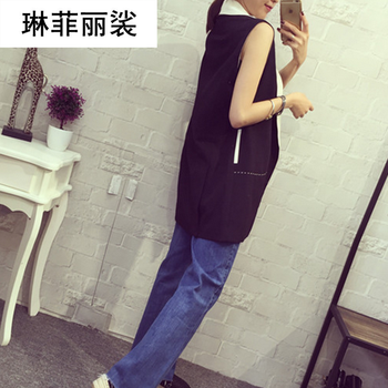 琳菲丽裟2015秋冬季女装新款拼接色翻领中长款显瘦无袖小西装马夹女薄款外套马甲B668 灰色 均码
