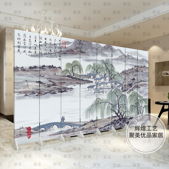 优阁调防水防透免安装折叠双面中式艺术屏风隔断屏风水墙文化墙背景墙隔断墙 091501 3扇防水防透