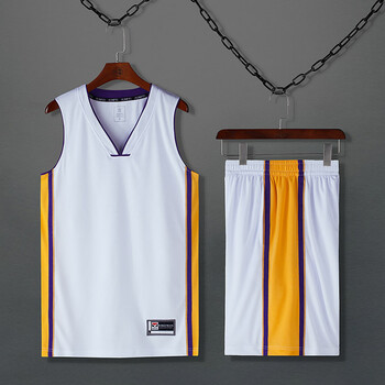 24号出场服紫金套装篮球服套装男背心儿童球衣定制 湖人白色光板定制