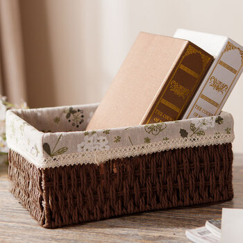 屋里屋外 创意桌面化妆品收纳盒杂物收纳筐手工纸编收纳篮布艺内衣储