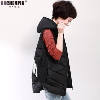 DKCHENPiN2015冬季新款连帽马甲女保暖棉马夹 黑 XL